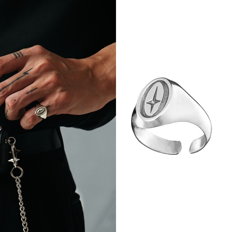 Signet Ring Men - Minimalistischer Nordstern-Siegelring, offener, verstellbarer Fingerring für