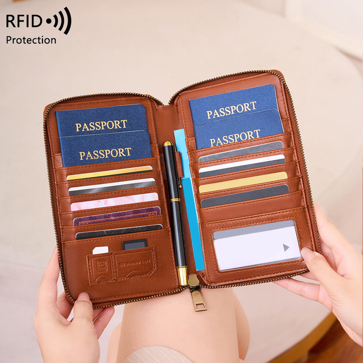 Passport Wallet Rfid - Trendiges Flugzeug-Design RFID-blockierende Reisepass-Brieftasche mit langem