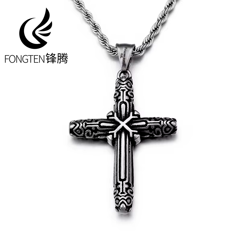 Men Accessories Singapore - Fongten Retro Kreuz Segen Anhänger Halskette