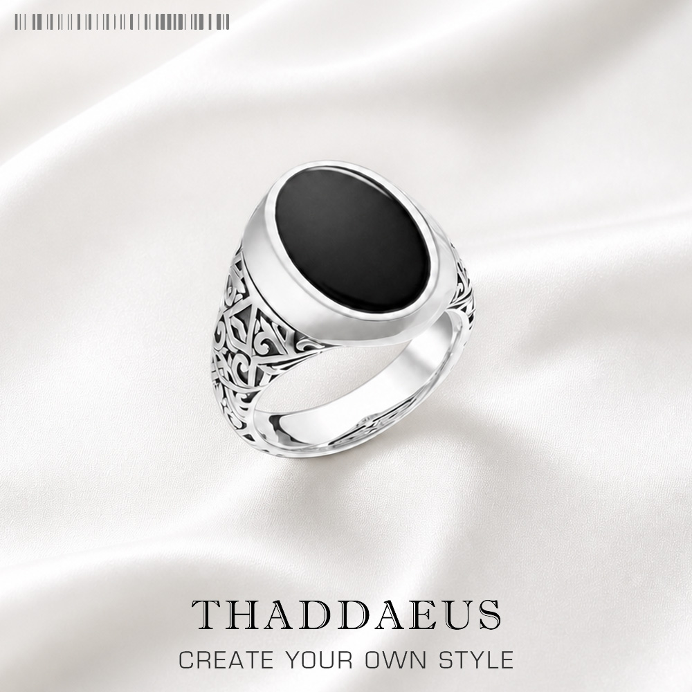 Signet Ring Men - Schwarzer ovaler Siegelring im europäischen Stil,