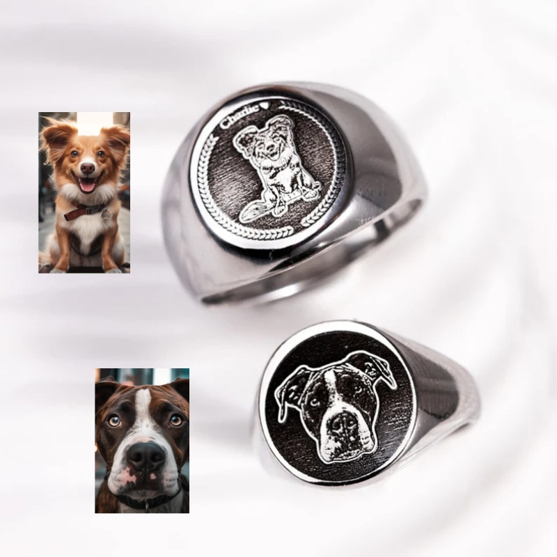 Signet Ring Men - Benutzerdefinierter gravierter Foto-Siegelring für Männer, personalisierte