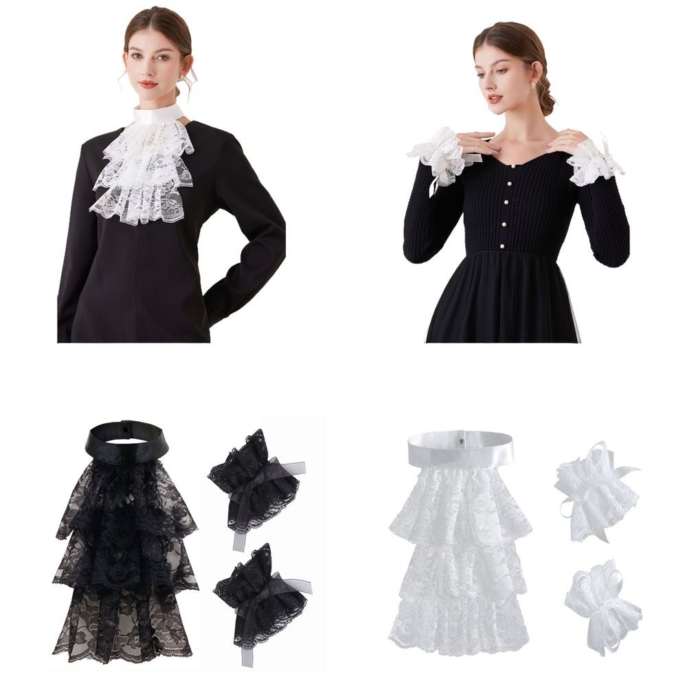 Men'S Victorian Accessories - Modischer viktorianischer Spitzen-Jabot-Kragen, abnehmbarer einfarbiger Ralph-Kragen,