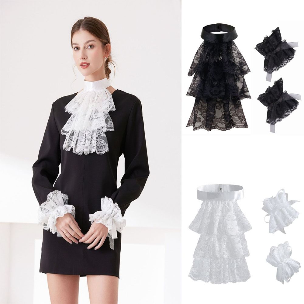 Men'S Victorian Accessories - Vintage viktorianischer Spitzen-Jabot-Kragen, abnehmbarer einfarbiger gefälschter