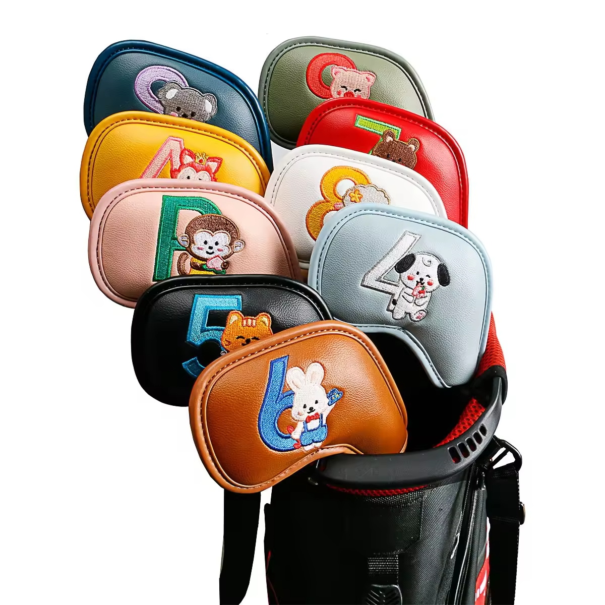 Men Accessories Style - 9-teiliges Set Niedliche Cartoon-Tier Golf-Eisenkopfhüllen, PU-Leder