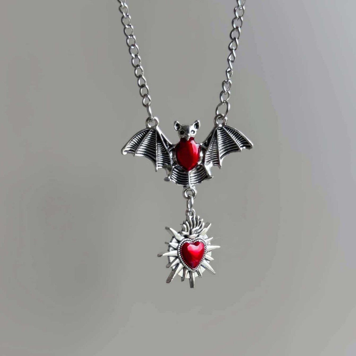 Men'S Victorian Accessories - Spike Herz Fledermaus Halskette, Gothic Schmuck,
